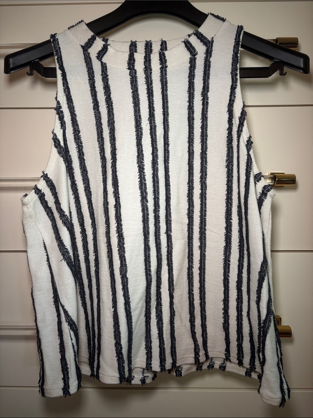 Madewell Striped Cold-Shoulder Tank Top in Cream and Navy Blue